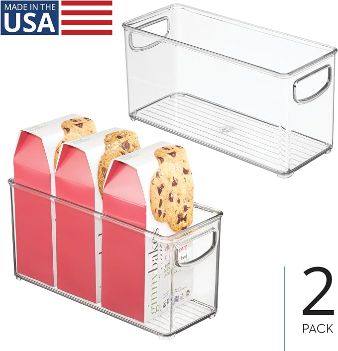 iDesign Plastic Stackable Pantry Bin, Set of 2, Clear | Storage Bin with Handles, For Cabinets or Fridge - Image 2