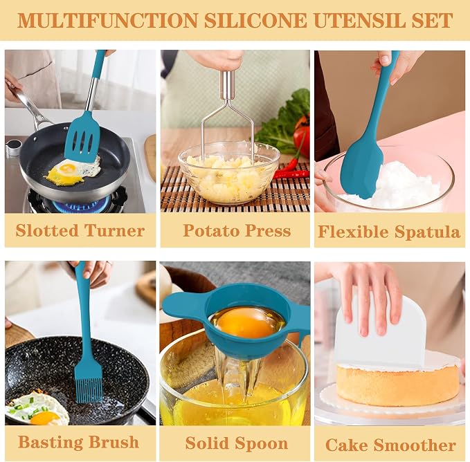 Silicone Kitchen Utensils Set, Umite Chef 43 pcs Cooking Utensils for Nonstick Cookware, Kitchen Tools-Silicone Utensil for Cooking Kitchen Set for Home Kitchen Accessories Set - Image 5