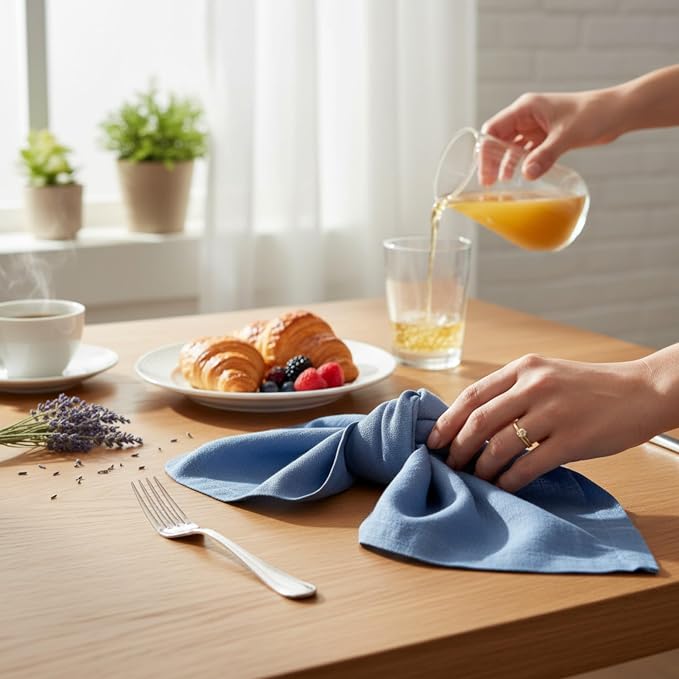 Linen Napkins –100% French Flax – Stonewashed Pure Linen Cloth Napkins - Size 18 Inch x 18 Inch – Set of 4 (Dusty Pastel Blue) - Image 3