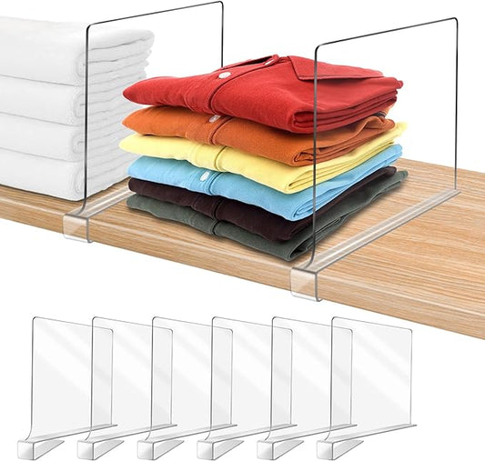 Acrylic Shelf Dividers for Closet Organization 6PCS Closet Shelf Divider Closet Dividers for Shelves Shelf Organizer for Closet Shelf Organizer For Wood Closet Separator Clear by OMGelic