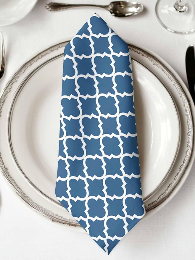 Cloth Napkins Set of 6-20x20 Inches, Blue Moroccon Washable Reusable Table Napkins, Middle Century Minimalist Rustic Geometric Soft & Absortbent Dining Napkin for Party Wedding Hotel Restaurant - Image 2