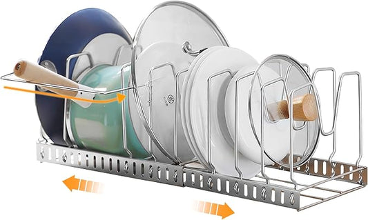 Expandable Pot and Pan Organizers Rack,304 Stainless Steel Pots Lid Organizer Rack Holder for Cabinet, Kitchen Cabinet Pantry Bakeware Organizer Rack Holder with 8 Adjustable Compartments by Unknown
