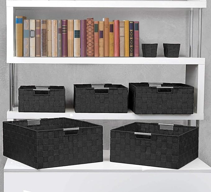 Sorbus Storage Baskets for Organizing (Set of 7), Mesh Hand-Woven Design, Linen Closet Organizers and Storage, Organizer Storage Baskets for Shelves, Variety Pack Organizers and Storage (Black) - Image 5