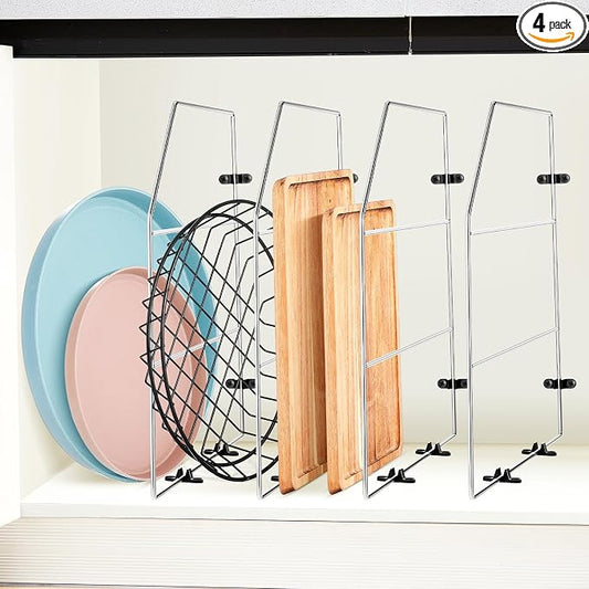 Blulu 4 Pcs Baking Sheet Organizer 18" x 20" Tray Dividers for Cabinets Kitchen Cabinet Dividers Vertical for Baking Sheets Chrome Pan Rack Storage Wires for Kitchen Cupboards(silver) by Blulu