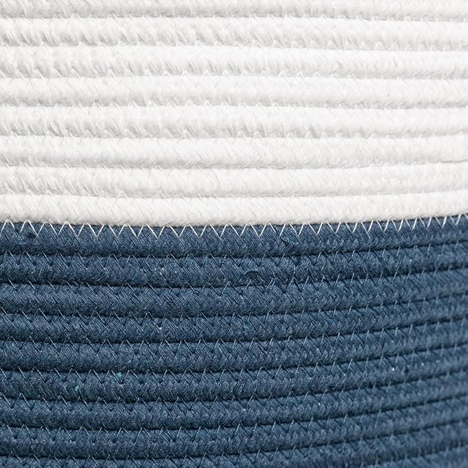 20x15 Inch Extra Large Round Cotton Rope Storage Basket with Lid, Decorative Woven Bin with Cover for Living Room Bedroom Closet, Dark Blue - Image 4