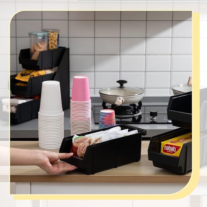 Novabright 4 Compartment Serve Condiment Bin Self Serve Condiment Packet Organizer Stand Countertop Plastic Containers Storage Display Rack for Coffee Shops Restaurants Bars(4 Bin) - Image 4