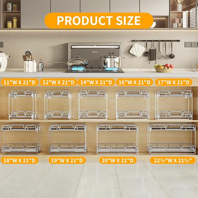 2-Tier Kitchen Cabinet Pull Out Shelf and Drawer Organizer Slide Out Pantry Storaqe Basket in Multiple Sizes (18" W x 21" D) - Image 4