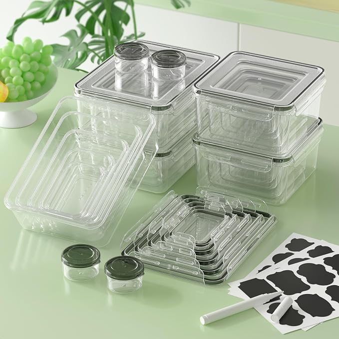 KEMETHY 44-Piece Food Storage Containers with Lids(22 Containers & 22 Lids), Plastic Food Containers for Pantry & Kitchen Storage and Organization, BPA-Free, Leak Proof, Reusable with Labels & Pen - Image 8