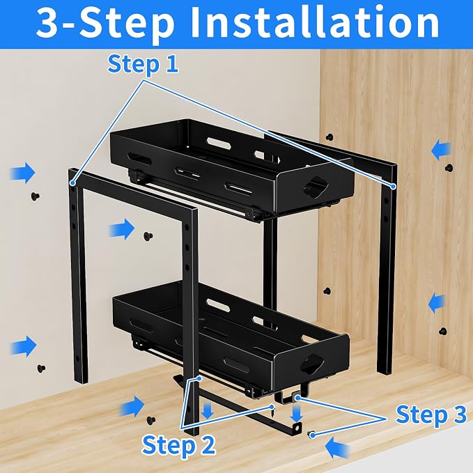 BOIVSHI Pull Out Spice Rack, Cabinet Spice Organizer, 5.3''Wx10.8''Dx9.2''H | Height Adjustable Vertical Spice Rack for Cabinet, 2 Tier Spice Racks for Inside Cabinets, Made of Metal for Easy Assembly - Image 5