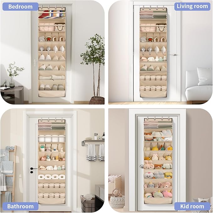 FENTEC 1 Pack Over The Door Shoe Organizer, 68" Exlarge Deep Pockets Hanging Shoe Organizers, 8-Tier Shoe Rack for Closet, Shoe Holder for Boots,Over Door Organizer in Home, RV, Dorm, Beige - Image 6