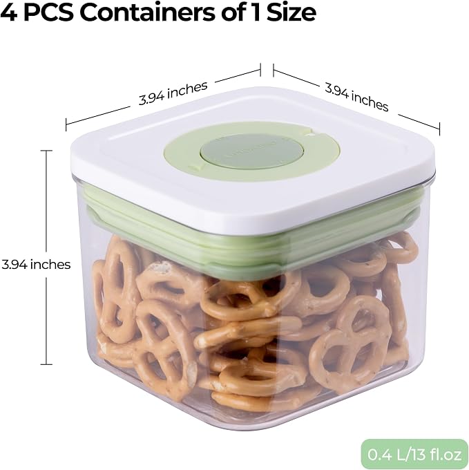 Pop Airtight Food Storage Containers with Time Recording Lids, BPA-Free Stackable Plastic Storage Containers Set of 4, Dry Cereal Container Set for Pantry Countertop Fridge Organization - Image 4