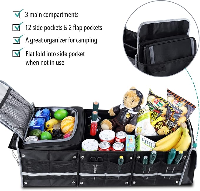 Waterproof Car Trunk Organizer with Cooler Bag | Collapsible Storage, Foldable Cover, Removable Leakproof Cooler, Adjustable Securing Straps, Fits SUVs and Trucks - Image 7