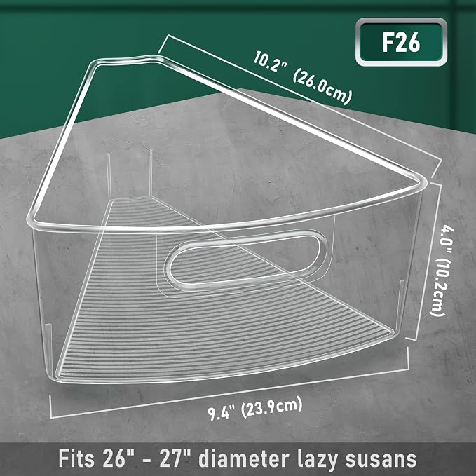 Lazy Susan Cabinet Organizer Bins for 26"/ 28"/ 32" Diameter | Corner Organizer, Plastic Cabinet Storage Bin, 1/8 Wedge - Food Safe, BPA Free, with Non-Slip Pads (for 26" Diameter, 6 Pack) - Image 4