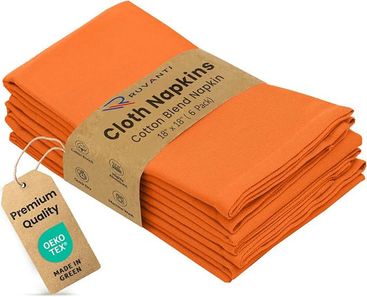 Ruvanti Cloth Napkins Set of 6, 18x18 Inches Napkins Cloth Washable, Soft, Durable, Absorbent, Cotton Blend. Table Dinner Napkins Cloth for Thanksgiving, Halloween Dinners Parties - Orange/Fall by Ruvanti