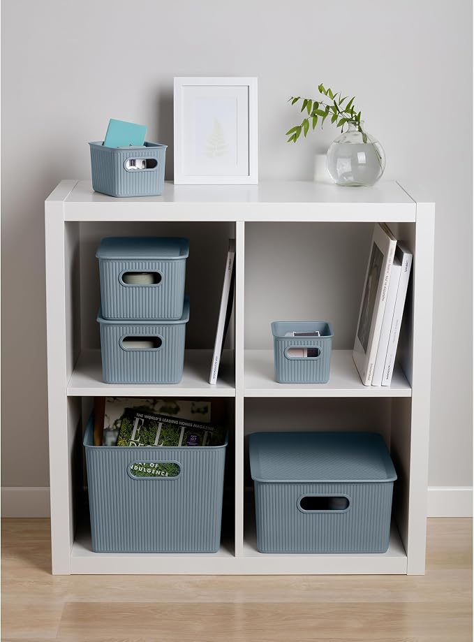 Superio Ribbed Collection - Decorative Plastic Basket Open Home Storage Bins Organizer, Blue (Set of 4) 1 Large, 1 Medium, 2 Small - Container Boxes for Organizing Closet Storage Bins for Shelves - Image 5