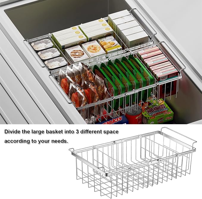 Large Deep Freezer Organizer Bins Expandable 15.5"~24.5" with Dividers | Real Capacity Adjustable Freezer Baskets for Chest Freezer Hanging Storage Container for Bottom Freezer Sort Frozen Meats - Image 4
