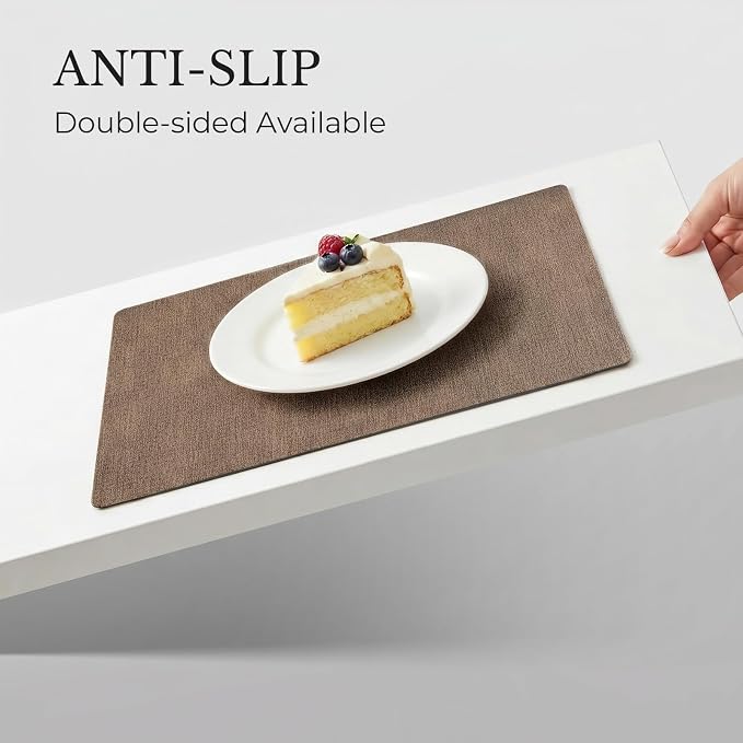 Romanstile Vinyl Placemats Set of 4, Reversible Faux Leather Heat Resistant Wipeable Table Mats, Waterproof Washable Non-Slip Table Placemats for Dining/Kitchen/Party/Outdoor (Grey Brown, 12" x 17") - Image 6