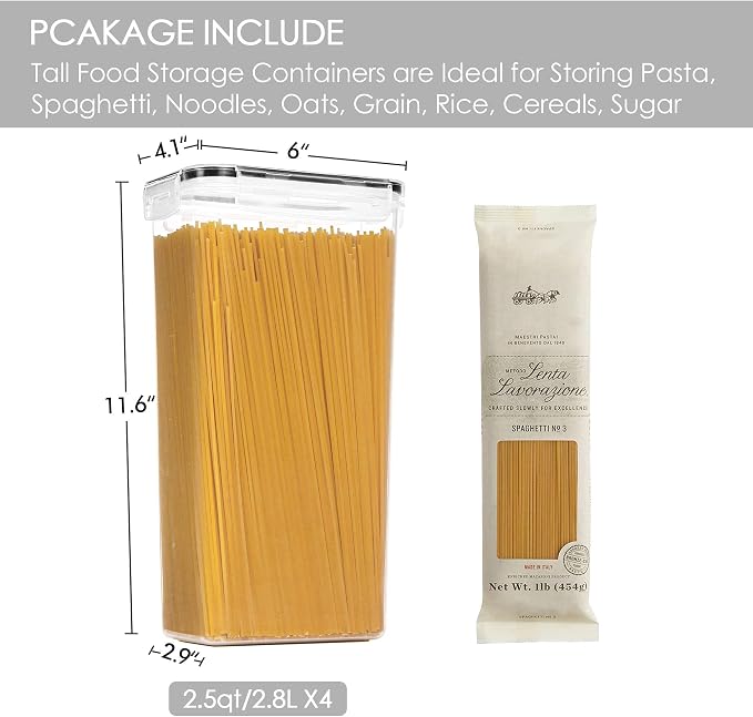 Vtopmart 4PCS 3.2L Airtight Food Storage Containers and 4PCS 2.8L Pasta Containers for Pantry, Spaghetti, Flour, Sugar and Noodles - Image 6