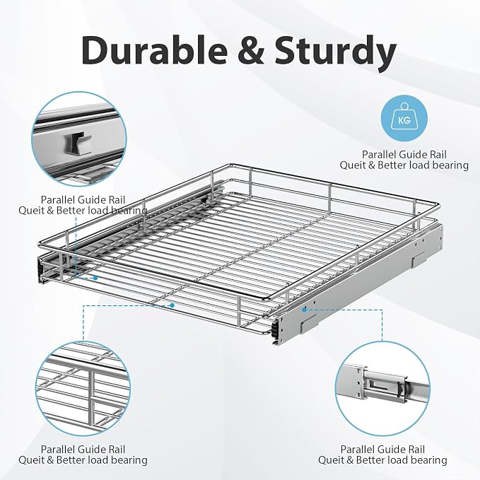ZOINLIY Pull Out Cabinet Organizer,Slide Out Kitchen Organizers and Storage | Heavy Duty Drawer Cupboard Storage Basket, Smooth Sliding, Chrome Finish - Image 2