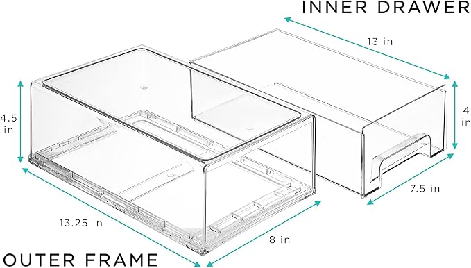 Sorbus Medium Clear Storage Drawers (6 Pack) – Stackable Organizer Drawers for Fridge, Pantry, Kitchen – Pull-Out Storage Bins with Handles, Slide Out Acrylic Drawers - Image 4