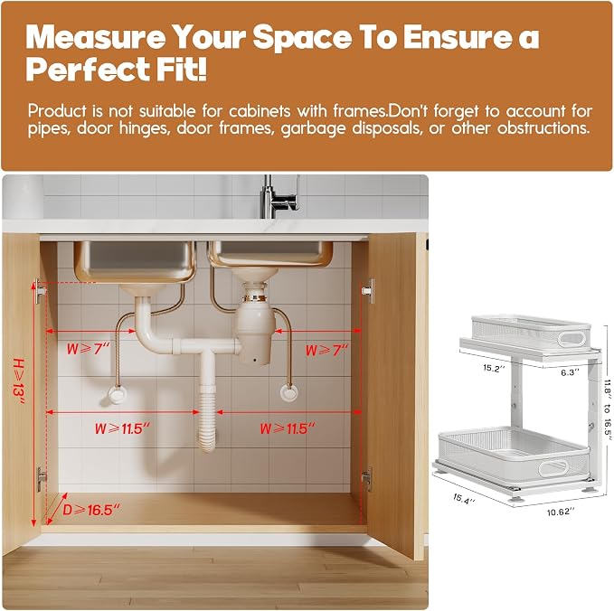 1-Pack Under Sink Storage Organizer with 2-Tier Slide Out Drawer, Sophisticated Mesh Pull Out Shelf for Kitchen & Bathroom, Fits Small Items, Upgraded Arched Track for Smooth Gliding-White - Image 2