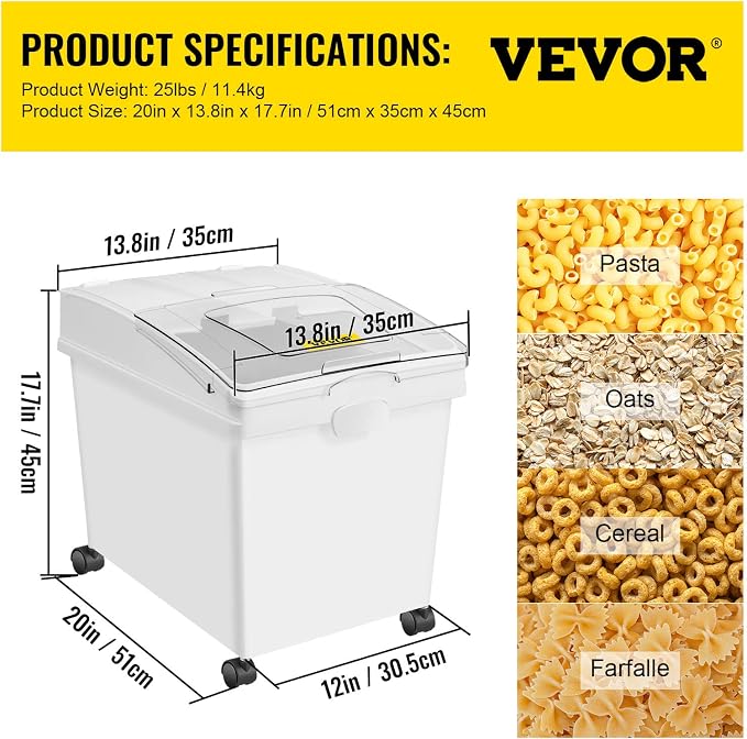 VEVOR Ingredient Bin, 10.5 Gallons Capacity Ingredient Storage Bin, PP Material Flour Bins On Wheels, White Shelf Ingredient Bin with Scoop and Sliding Lid, Commercial Storage Bins 3 Pcs/Set - Image 8