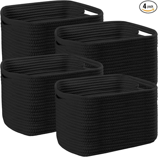 4 Pack Storage Baskets for Organizing, 11''Lx9''Wx8''H Woven Baskets for Storage Toys, Towels, Books, and Clothes, Cotton Rope Basket for Shelves with Handle by Unknown