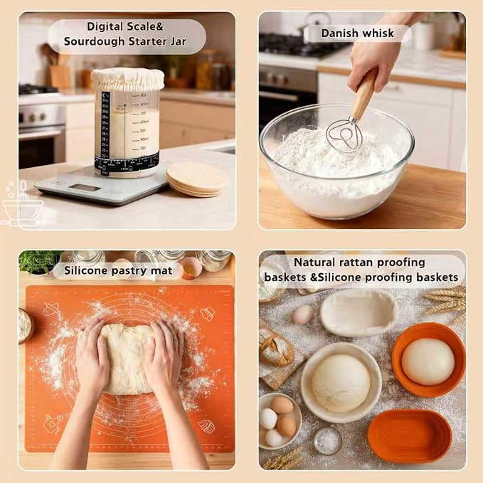 All-Inclusive Sourdough Starter Kit with Enameled Cast Iron Dutch Oven & Scale - Premium Bread Making Tools with 4 Banneton Proofing Baskets, Beginner Guide, Sling, 34oz Starter Jar, Best Baking Gifts - Image 7