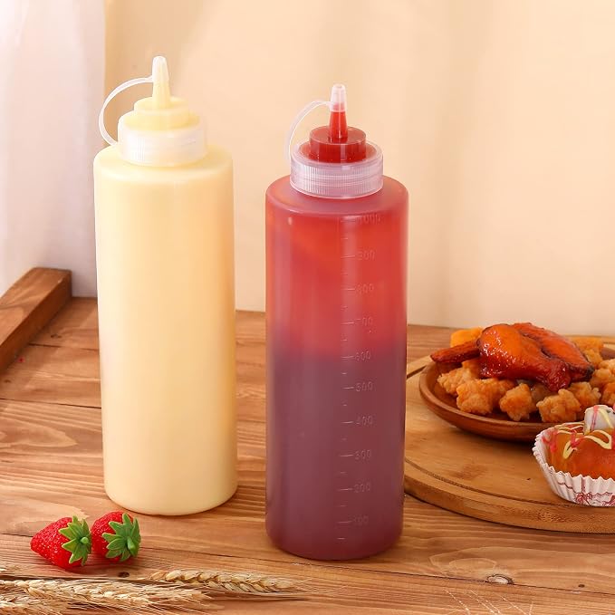 Hoolerry 16 Pieces 32 oz Squeeze Bottle Plastic Condiment Squeeze Bottles with Twist on Cap Lids and and Discrete Measurement Salad Dressing Squirt Bottles for Cooking Ketchup Dispenser for Sauces - Image 5