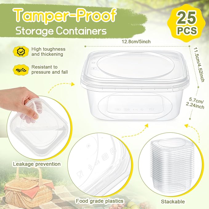 25 Pack 16 oz Deli Containers with Lids, Tamper Proof Leak Resistant Clear Plastic Food Storage Containers, Airtight Meal Prep Container for Soup Salad Tiramisu, Microwave & Dishwasher Safe - Image 2