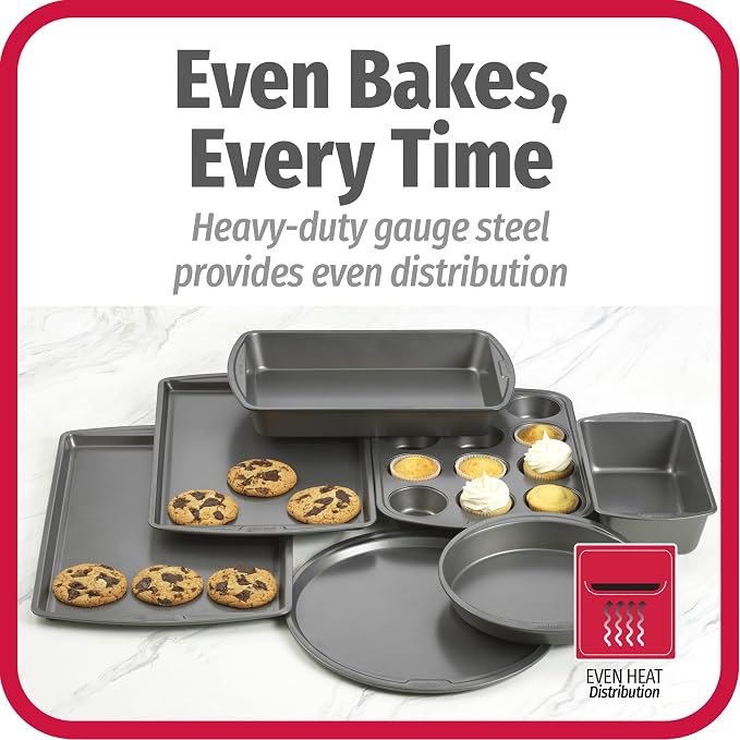 GoodCook Everyday 7-Piece Non-Stick Bakeware Set – 2 Cookie Sheet Pans, Round Cake Pan, Loaf Pan, Pizza Pan, Bake & Roast Pan, 12-Cup Muffin Pan - Baking Supplies, Baking Pans Set - Image 5