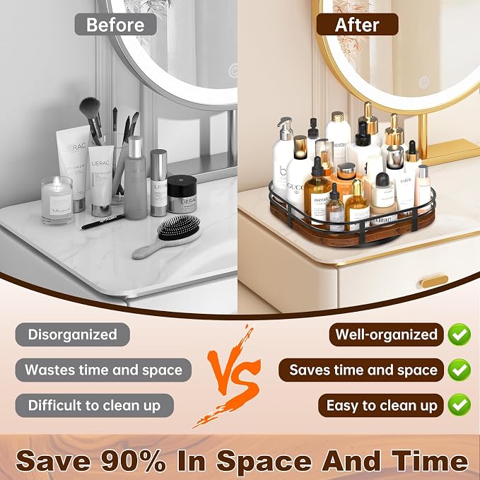 12" Large Lazy Susan Turntable Organizer -Rotating Spice Rack for Table Top | Wood Spice Cabinet Organizer for Pantry Kitchen Countertop Coffee Bar Cupboard Bathroom Vanity Storage - Image 6