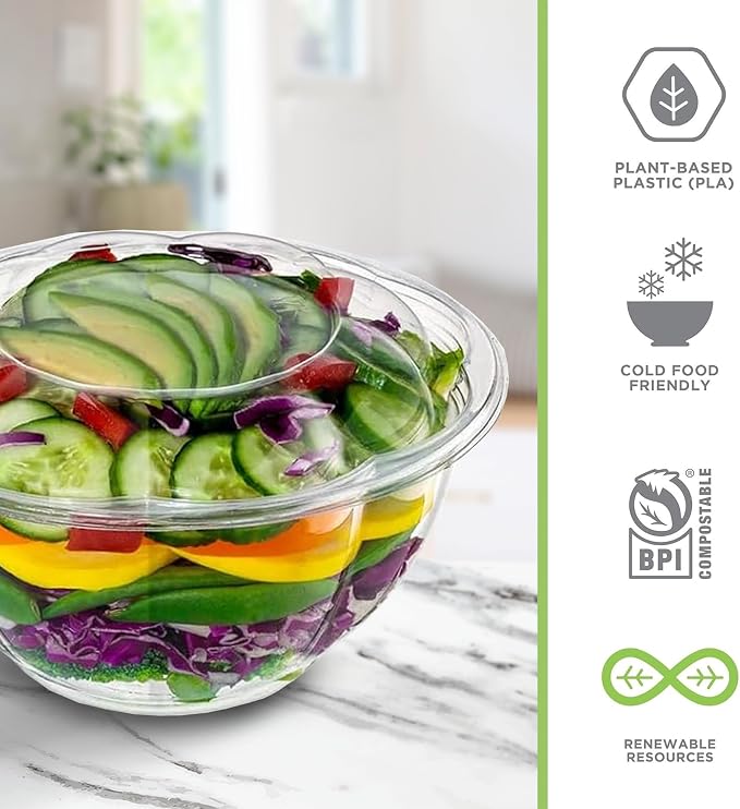 Ruthy's Outlet Plastic Salad Bowls W/Airtight Dome Lids Disposable - Clear Serving Bowls | BPA-Free | Leak-Proof | Meal Prep, Catering, Parties, Takeout, To-Go & Food Storage (100 Pack, 32, Ounce) - Image 6