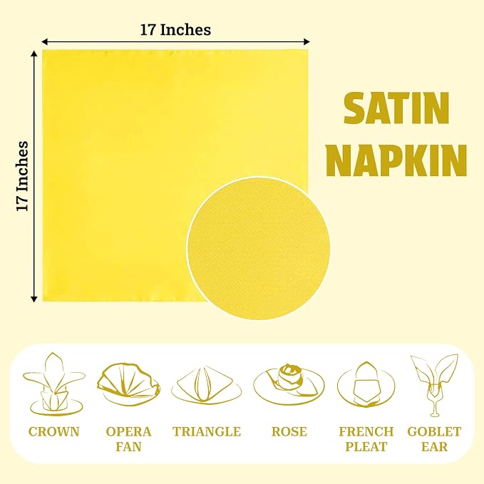 MDS® Pack of 200 Satin Napkins 12 x 12 Inch, Soft Silky Reusable Cloth Dinner Table Napkins for Wedding Décor, Reception, Birthday, Parties, Banquets, Catering, Restaurants & Hotel - Yellow - Image 4