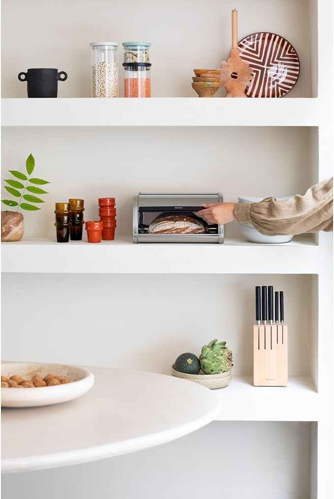 Brabantia Roll Top Bread Box | Medium | Matt Steel | Large Metal Front Opening Bread Store for Kitchen Countertop | Partly Flat Top for Extra Storage, Magnet Closing Lid | Fits 1 Loaf - Image 6
