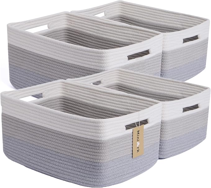 MiniArk Large Storage Baskets for Organizing, 17 x 13 x 7.5” Closet Shelf Baskets for Clothes Blanket Towels, Baby Nursery, Toy Bins Box, Woven Rope Baskets, 4 Packs Gradient Grey by MiniArkStorageBasketsHome