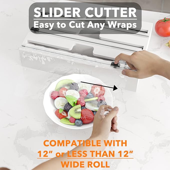 SpaceAid WrapNeat 3 in 1 Wrap Organizer with Cutter and Labels, Plastic Wrap, Aluminum Foil and Wax Bamboo Dispenser for Kitchen Storage Organization Holder for 12" Roll (White) - Image 5