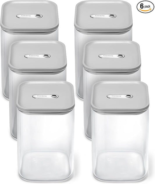 Caraway 4qt Glass Airtight Food Storage Containers with Lids | Non-Toxic, Stackable, Space-Saving Airtight Containers for Pantry, Dry Goods, 6 Pack, Gray by Unknown