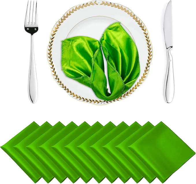 MDS® Pack of 200 Satin Napkins 12 x 12 Inch, Soft Silky Reusable Cloth Dinner Table Napkins for Wedding Décor, Reception, Birthday, Parties, Banquets, Catering, Restaurants & Hotel - Parrot Green by MDS