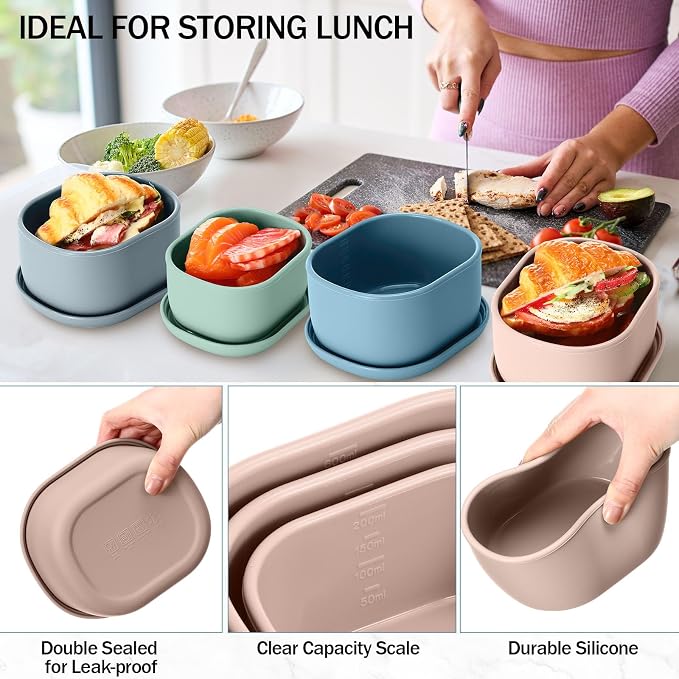 12 Pcs Silicone Food Storage Containers with Lids,Mo Landi Color | Reusable, 3 Size Silicone Lunch Box Bento, Freezer Dishwasher Safe, 6.7oz, 10oz, 20oz - Image 4