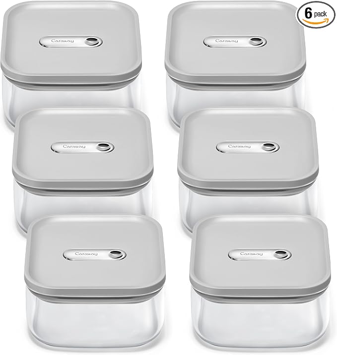 Caraway 1 qt Glass Airtight Food Storage Containers with Lids | Non-Toxic, Stackable, Space-Saving Airtight Containers for Pantry, Dry Goods, 6 Pack, Gray by Unknown