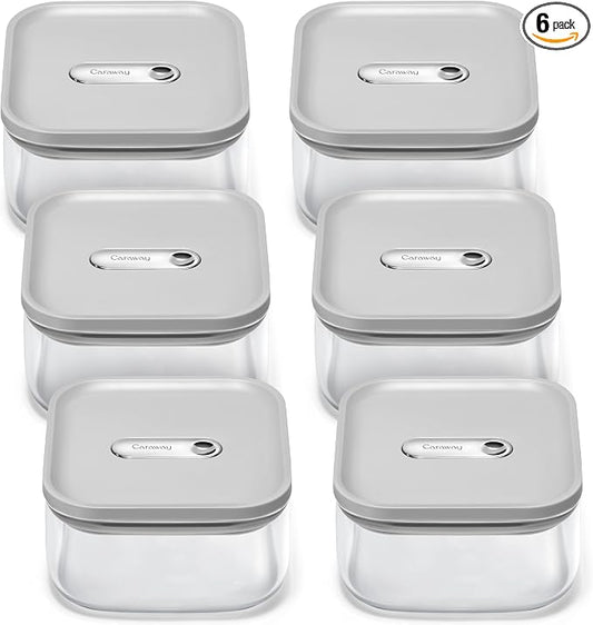 Caraway 1 qt Glass Airtight Food Storage Containers with Lids | Non-Toxic, Stackable, Space-Saving Airtight Containers for Pantry, Dry Goods, 6 Pack, Gray by Unknown