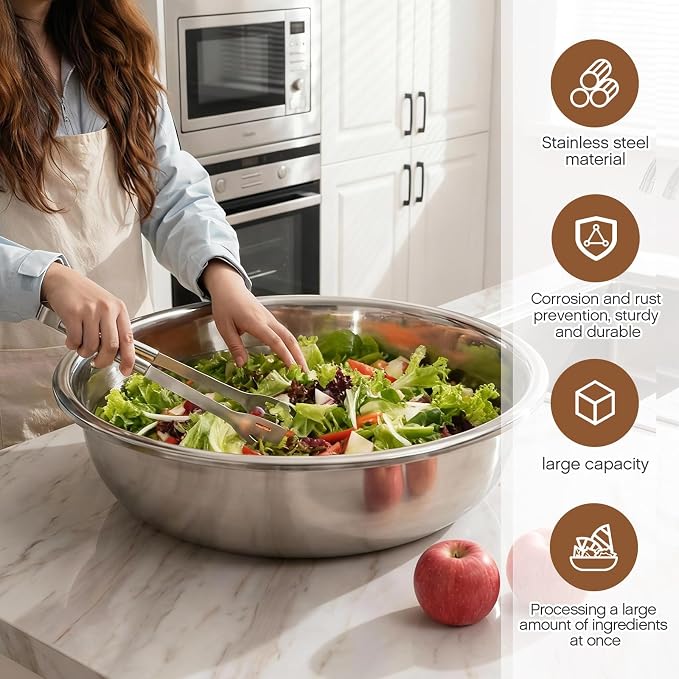 Lounsweer 2 Pack 50 Quart Stainless Steel Large Mixing Bowl 27.5" Silver 304 Stainless Steel Extra Large Capacity Stackable Mixing Bowl for Commercial Kitchens/large Families/school Cafeteria - Image 4