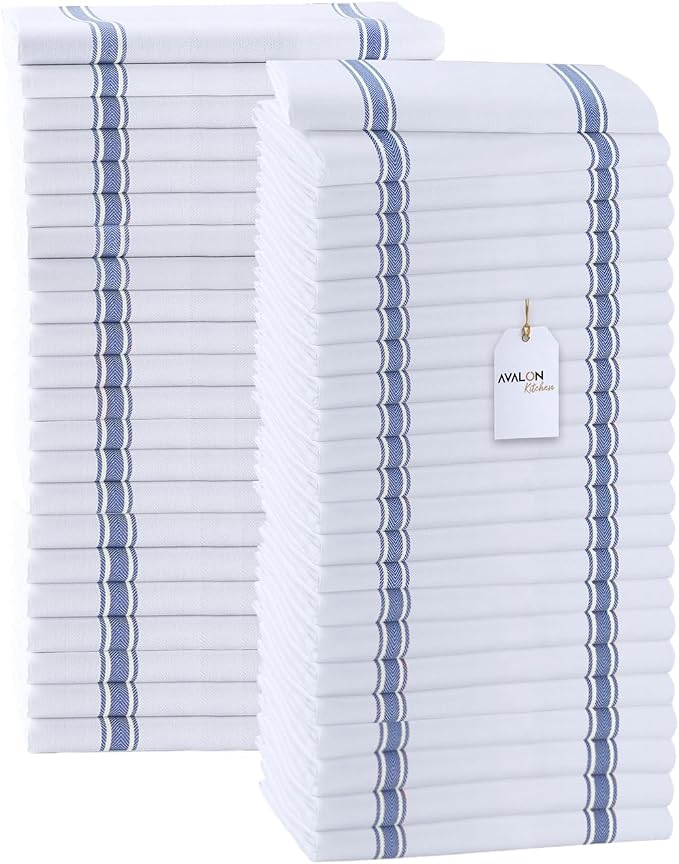 Dish Towels 45 Pack Blue Stripe 100% Cotton Kitchen Towel 15x25 Inch Tea Towels, Dish Cloths for Washing Dishes, Kitchen Rags for Drying Dishes by Avalon+Kitchen