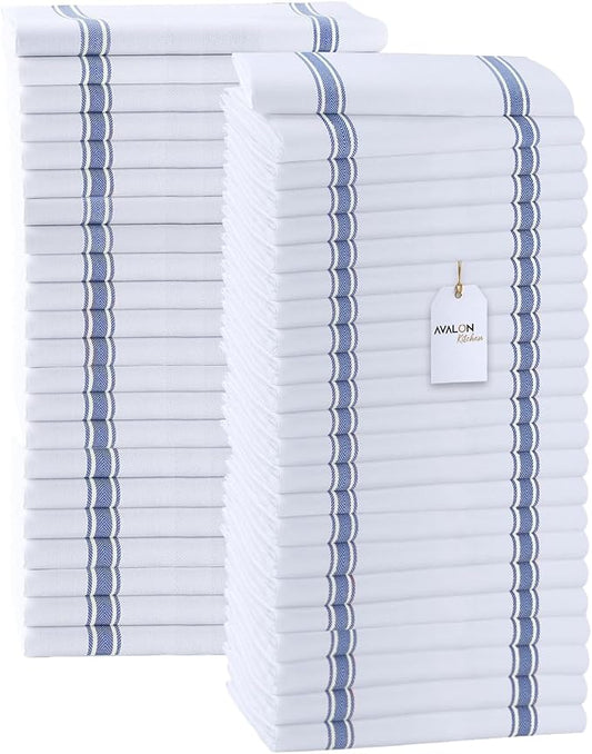 Dish Towels 45 Pack Blue Stripe 100% Cotton Kitchen Towel 15x25 Inch Tea Towels, Dish Cloths for Washing Dishes, Kitchen Rags for Drying Dishes by Avalon+Kitchen
