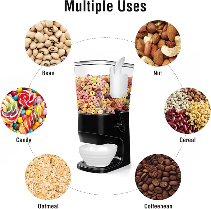 Cereal Dispenser Countertop Wath Bowls and Spoons（Black 2 pack ） | Cereal Containers Storage for Pantry Snack Organizer Dry Food Storage with Lid for Kitchen Organization Oatmeal Nut Granol - Image 6