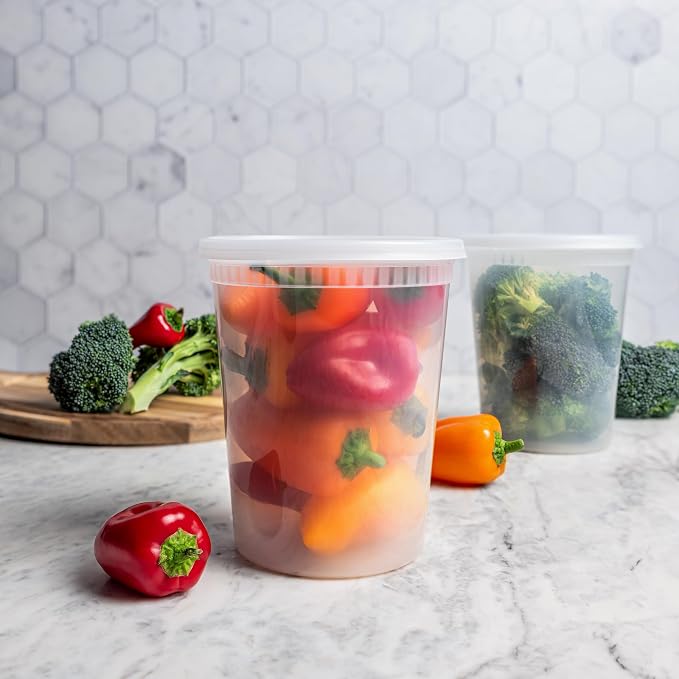 32 oz Deli Containers with Lids (240 Pack) Bulk – Plastic Quart Container with Lid Disposable 32oz freezer Soup & Food Storage Tall large Container 32 Ounce - Cups with Cover [240 Sets Case/Pack] - Image 2