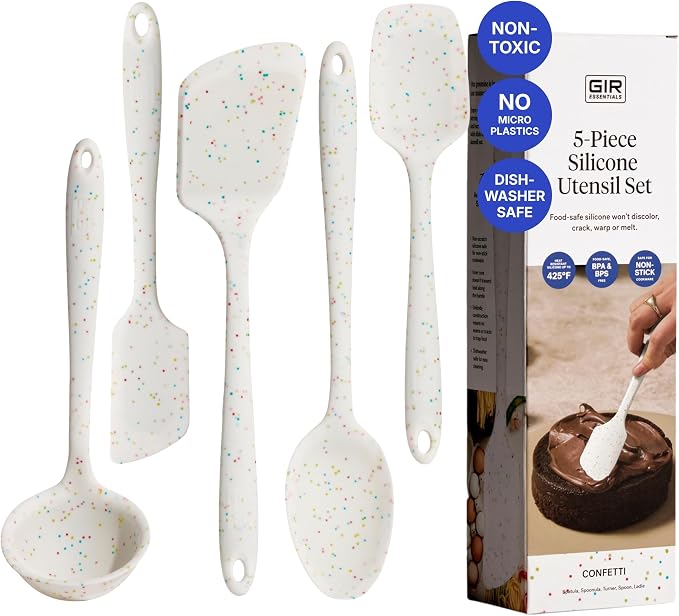 GIR 5-Piece Silicone Kitchen Utensils Set, Non-Toxic Cooking Utensils for Cooking and Baking, Heat Resistant, Food Grade, Dishwasher Safe Rubber Spatula, Ladle, Spoon - Party Confetti by GIRGetItRight