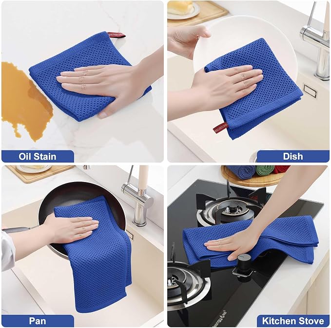 Homaxy 12 Pack 100% Cotton Kitchen Towels and Dishcloths Set, Blueberry | 12 x 12 Inches and 13 x 28 Inches Kitchen Towels Set, Ultra Soft Absorbent Dish Cloths for Washing Dishes - Image 5
