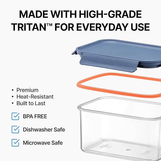 LocknLock Tritan Plastic Bisfree Modular Plus Food Storage Container Set, Lunch, Meal Prep, Stackable, BPA-Free, Leakproof, Freezer-Safe, 10 Pieces, 5 Boxes and 5 Lids, Navy, 910ml - Image 7